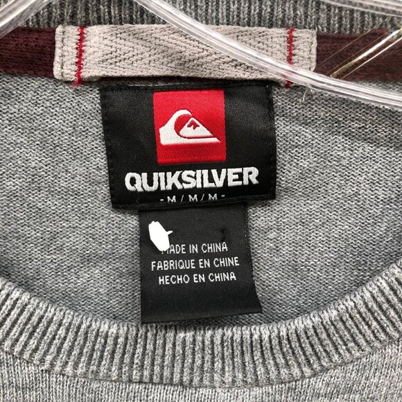 Quiksilver Crewneck Sweater Mens M Gray Pullover Embroidered Logo 100% Cotton - Picture 3 of 9